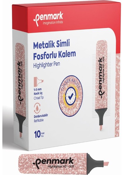 Arslan Ticaret Penmark Fosforlu Kalem Metalik Simli Bronz1 Paket 10 Adet