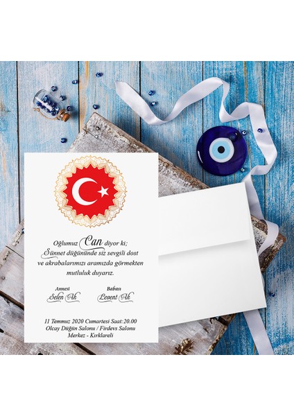 Beyaz Zarflı Davetiye Sünnet Davetiyesi (100 Adet)