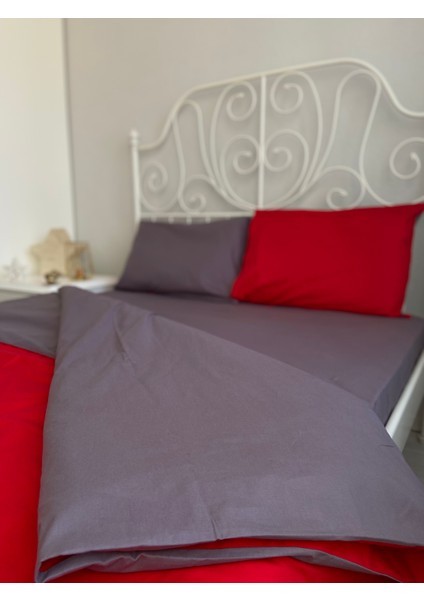 Çift Taraflı Kırmızı-Koyu Gri Renkli Çift Kişilik Yorgan Kılıfı fiyatları