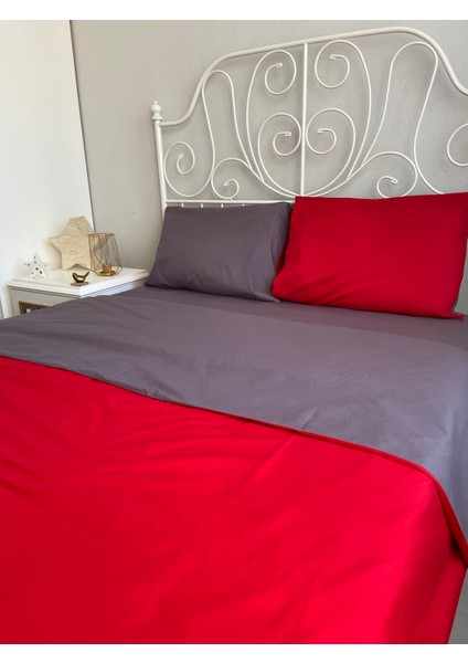 Çift Taraflı Kırmızı-Koyu Gri Renkli Çift Kişilik Yorgan Kılıfı modelleri