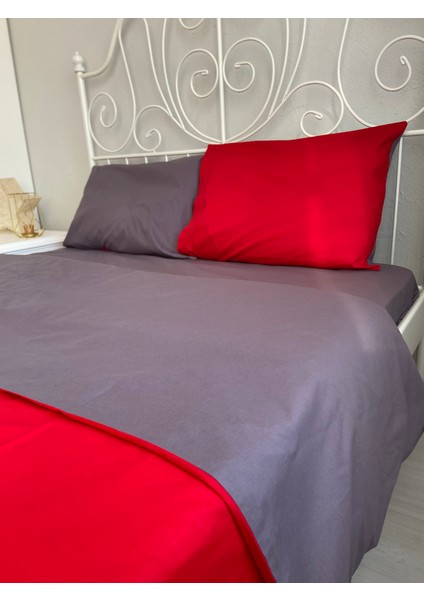 Çift Taraflı Kırmızı-Koyu Gri Renkli Çift Kişilik Yorgan Kılıfı fırsatları