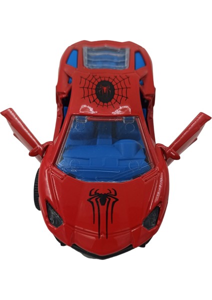 Spiderman Metal Araba Örümcek Adam Kapıları Açılabilen Oyuncak Çek Bırak Metal Araba 14CM.