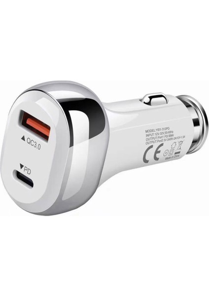 38W Pd 20W Qc 3.0 18W Hızlı Araç Şarj Cihazı YSY312 Beyaz