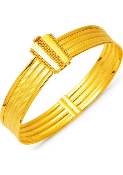 3 Sıralı Hasır Kelepçe Altın Bilezik