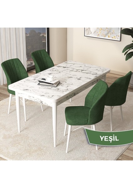 Concept Arp Serisi, Beyaz Mermer Desen Masa 70 x 110 cm Sabit Mutfak Masası Takımı, 4 Sandalye