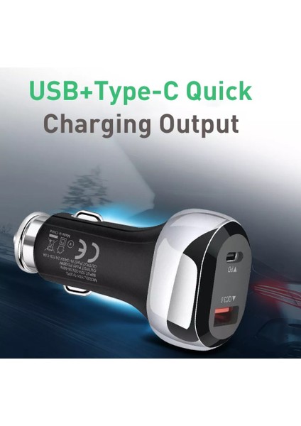 38W Pd 20W Qc 3.0 18W Hızlı Araç Şarj Cihazı YSY312 Siyah