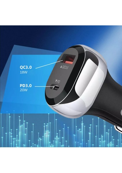 38W Pd 20W Qc 3.0 18W Hızlı Araç Şarj Cihazı YSY312 Siyah