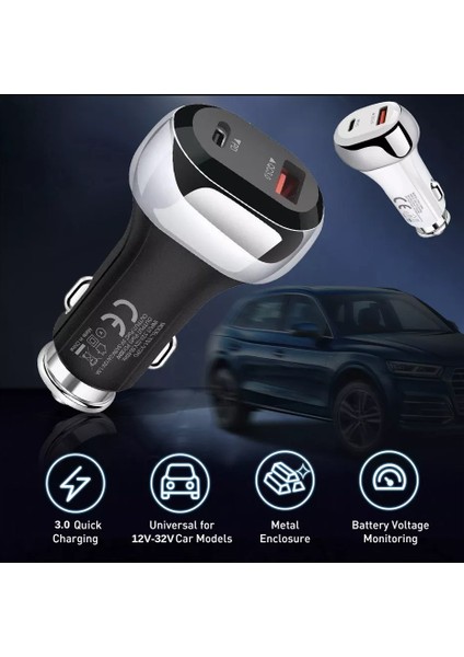 38W Pd 20W Qc 3.0 18W Hızlı Araç Şarj Cihazı YSY312 Siyah