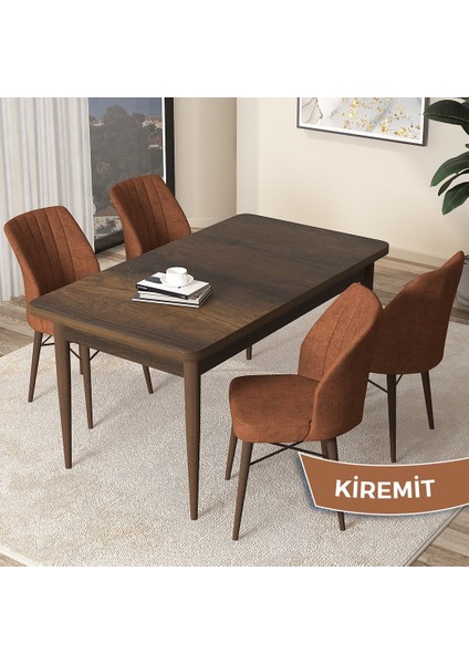 Concept Arp Serisi, Barok Ahşap Desen 70 x 110 cm Sabit Mutfak Masası Takımı, 4 Sandalye