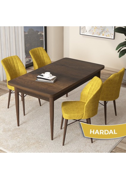 Concept Arp Serisi, Barok Ahşap Desen 70 x 110 cm Sabit Mutfak Masası Takımı, 4 Sandalye