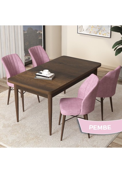 Concept Arp Serisi, Barok Ahşap Desen 70 x 110 cm Sabit Mutfak Masası Takımı, 4 Sandalye