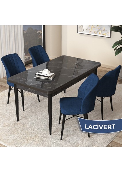 Concept Arp Serisi, Siyah Mermer Desen Masa 71 x 110 cm Sabit Mutfak Masası Takımı, 4 Sandalye