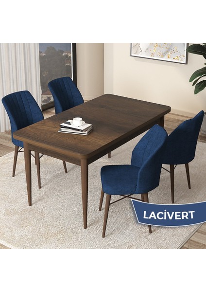 Concept Arp Serisi, Barok Ahşap Desen 70 x 110 cm Sabit Mutfak Masası Takımı, 4 Sandalye