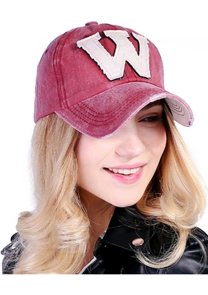 Unisex W Eskitme Şapka Kırmızı
