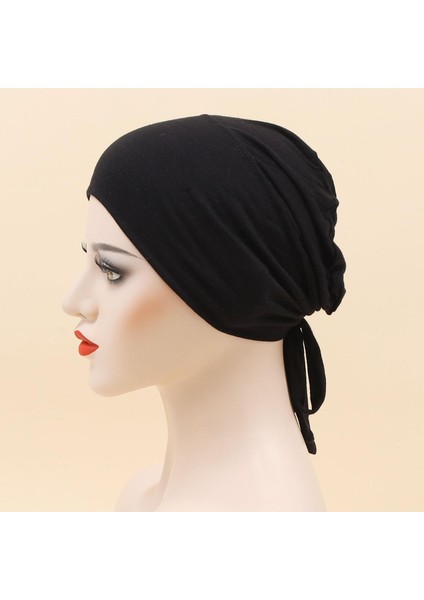 Kemo Kanser Başlığı Eşarp Türban Kapakları Elastik Headwrap Hicab Sargı Sade Siyah