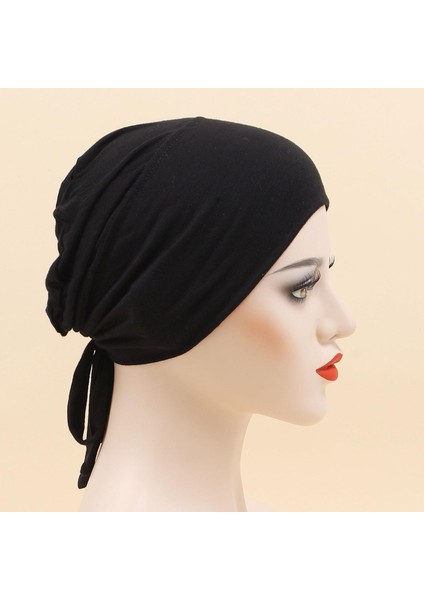 Kemo Kanser Başlığı Eşarp Türban Kapakları Elastik Headwrap Hicab Sargı Sade Siyah