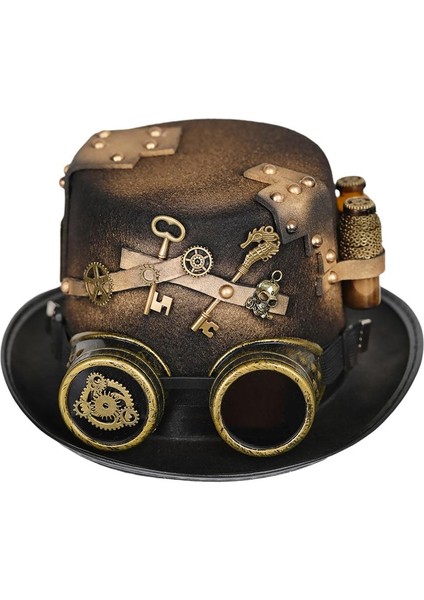 Komik Punk Gotik Dişli Gözlükleri Çiçek Üst Şapka Steampunk Trilby