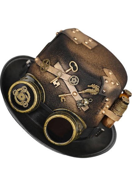 Komik Punk Gotik Dişli Gözlükleri Çiçek Üst Şapka Steampunk Trilby