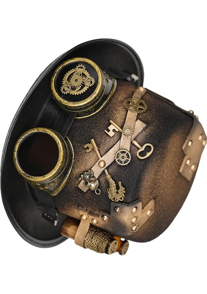 Komik Punk Gotik Dişli Gözlükleri Çiçek Üst Şapka Steampunk Trilby