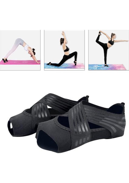 Skid Olmayan Kadın Bale Yoga Ayakkabıları Pilates Kavrama Çorapları Esnek Makine Yıkama Siyah S fırsatları