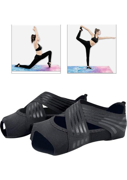 Skid Olmayan Kadın Bale Yoga Ayakkabıları Pilates Kavrama Çorapları Esnek Makine Yıkama Siyah S indirimleri