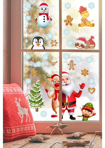 Yılbaşı Figürleri Noel Baba Geyik Penguen Kardan Adam ve Kar Taneleri Dekoratif Sticker fiyatları