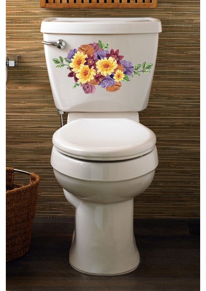 Sulu Boya Soft Renkli Çiçekler Klozet Kapağı ve Banyo Sticker