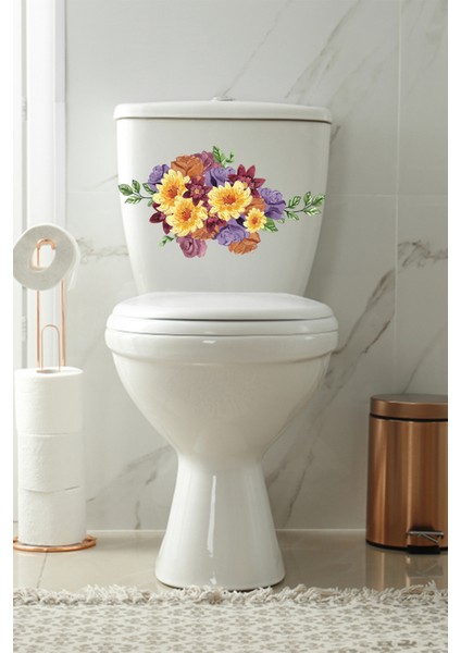 Sulu Boya Soft Renkli Çiçekler Klozet Kapağı ve Banyo Sticker