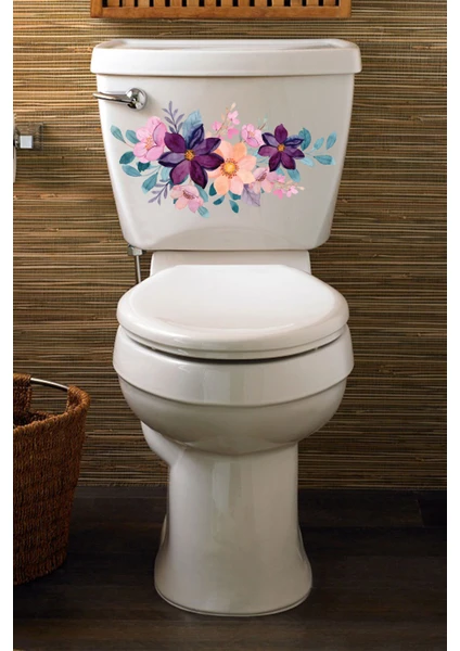 Echo Home Pembe Mor Çiçekler Klozet Kapağı ve Banyo Sticker