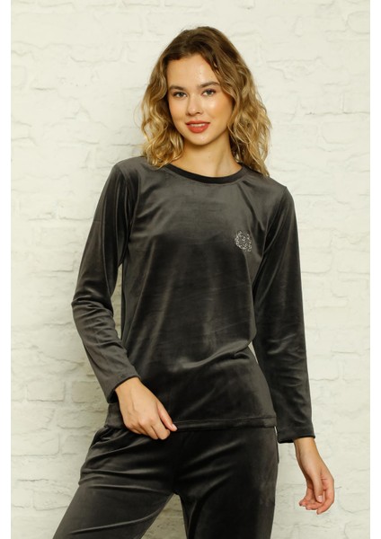 Füme Ipeksi Kadife Bayan Pijama Takımı 2598