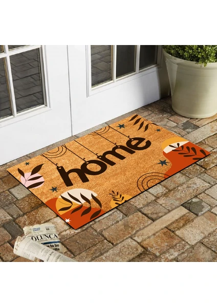 Home Bohem Temalı Dağ ve Yaprak Desenli Kapı Önü Paspası 45X70 cm