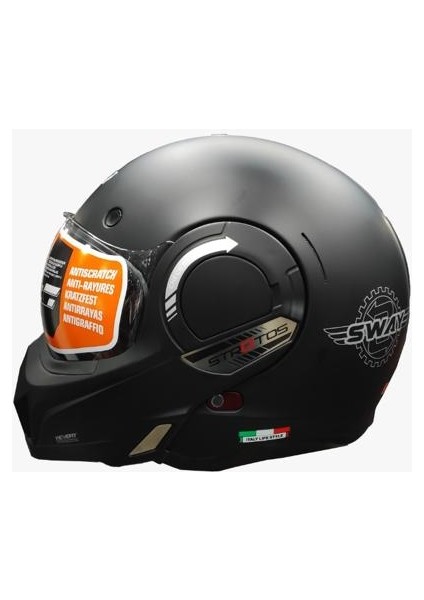 Kask Sway Stratos Çene Açılır Mat Siyah