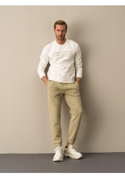 Erkek Beyaz Slim Fit Baskılı Sweatshirt