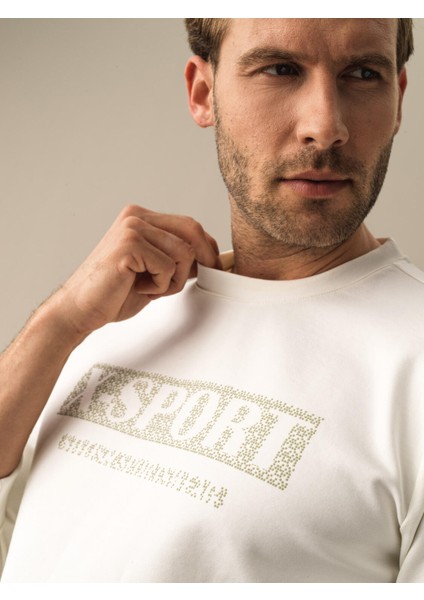 Erkek Beyaz Slim Fit Baskılı Sweatshirt fiyatları