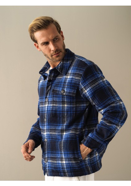 Erkek Lacivert Oversize Gömlek Ceket