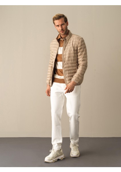 Erkek Bej Regular Fit Şişme Mont