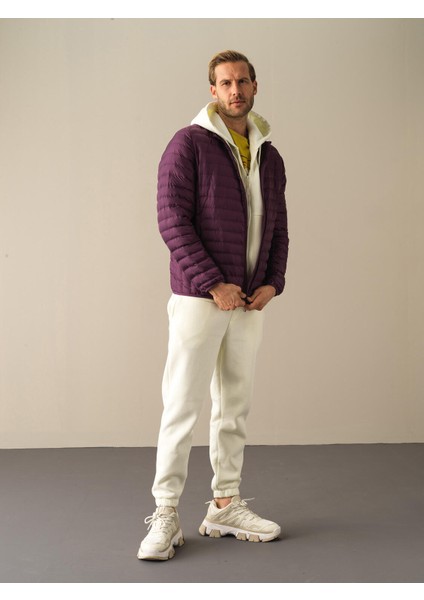 Erkek Mor Regular Fit Şişme Mont