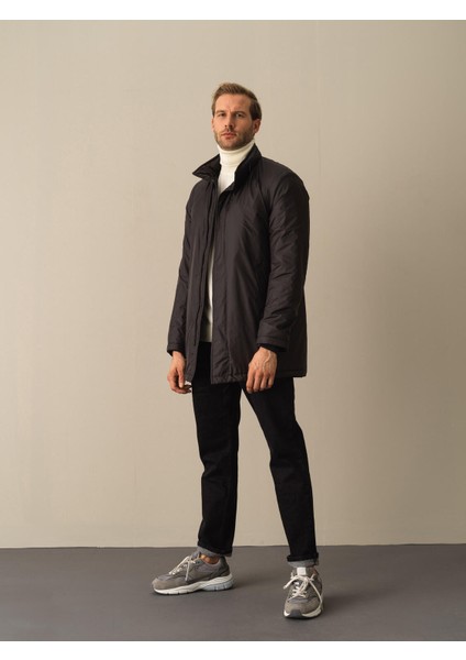 Erkek Siyah Regular Fit Uzun Şişme Kaban