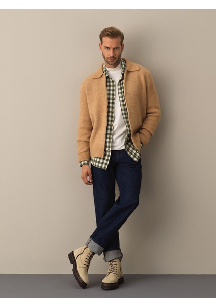 Erkek Camel Polo Yaka Regular Fit Hırka