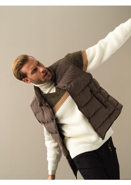 Erkek Gri Süet Görünümlü Şişme Yelek