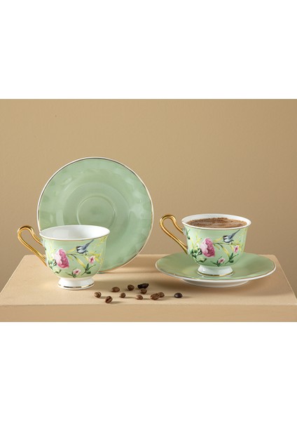 Vanilla New Bone China 2'li Kahve Fincan Takımı 90 ml Açık Yeşil