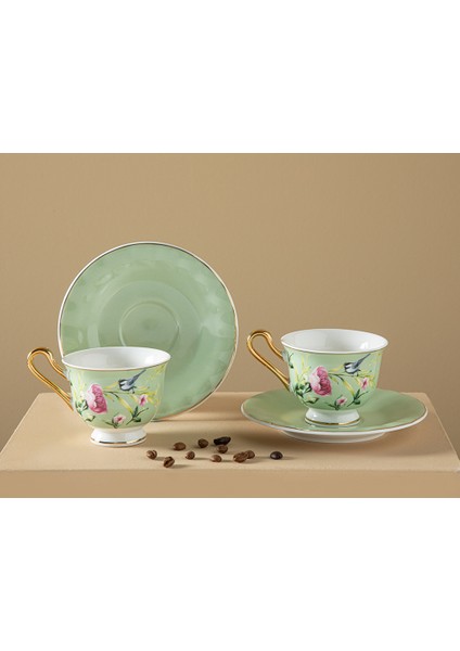 Vanilla New Bone China 2'li Kahve Fincan Takımı 90 ml Açık Yeşil