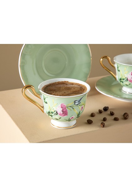 Vanilla New Bone China 2'li Kahve Fincan Takımı 90 ml Açık Yeşil