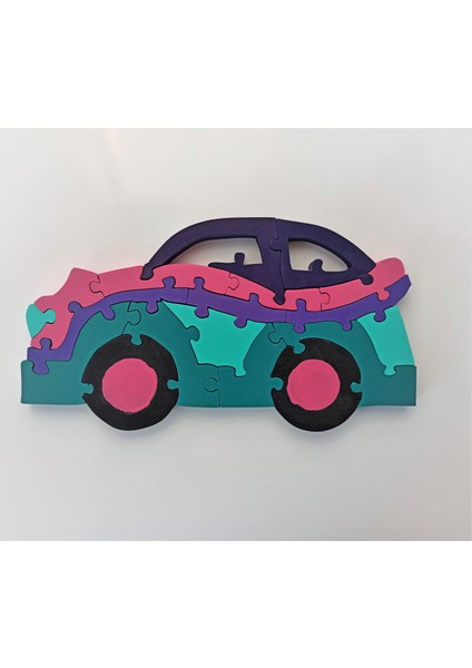 Renkli Araba Ahşap Puzzle Yapboz