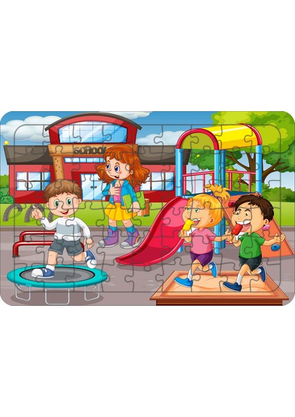 Okuldaki Çocuklar 54 Parça Ahşap Çocuk Puzzle Yapboz