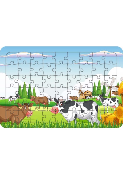 Inek Çiftliği 54 Parça Ahşap Çocuk Puzzle Yapboz