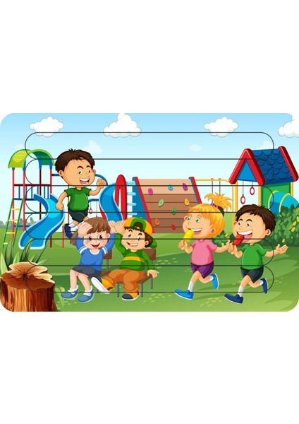 Parktaki Çocuklar Çubuk Ahşap Çocuk Puzzle Yapboz