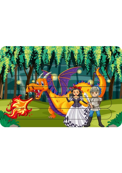 Ejderha ve Savaşcı Çubuk Ahşap Çocuk Puzzle Yapboz Model 2
