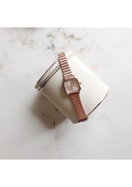 Minimal Kare Rose Gümüş Kadın Kol Saati