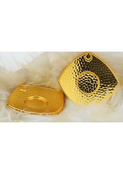 Metal 6 Kişilik Altın Renkli Dövme Kare Çay Tabağı